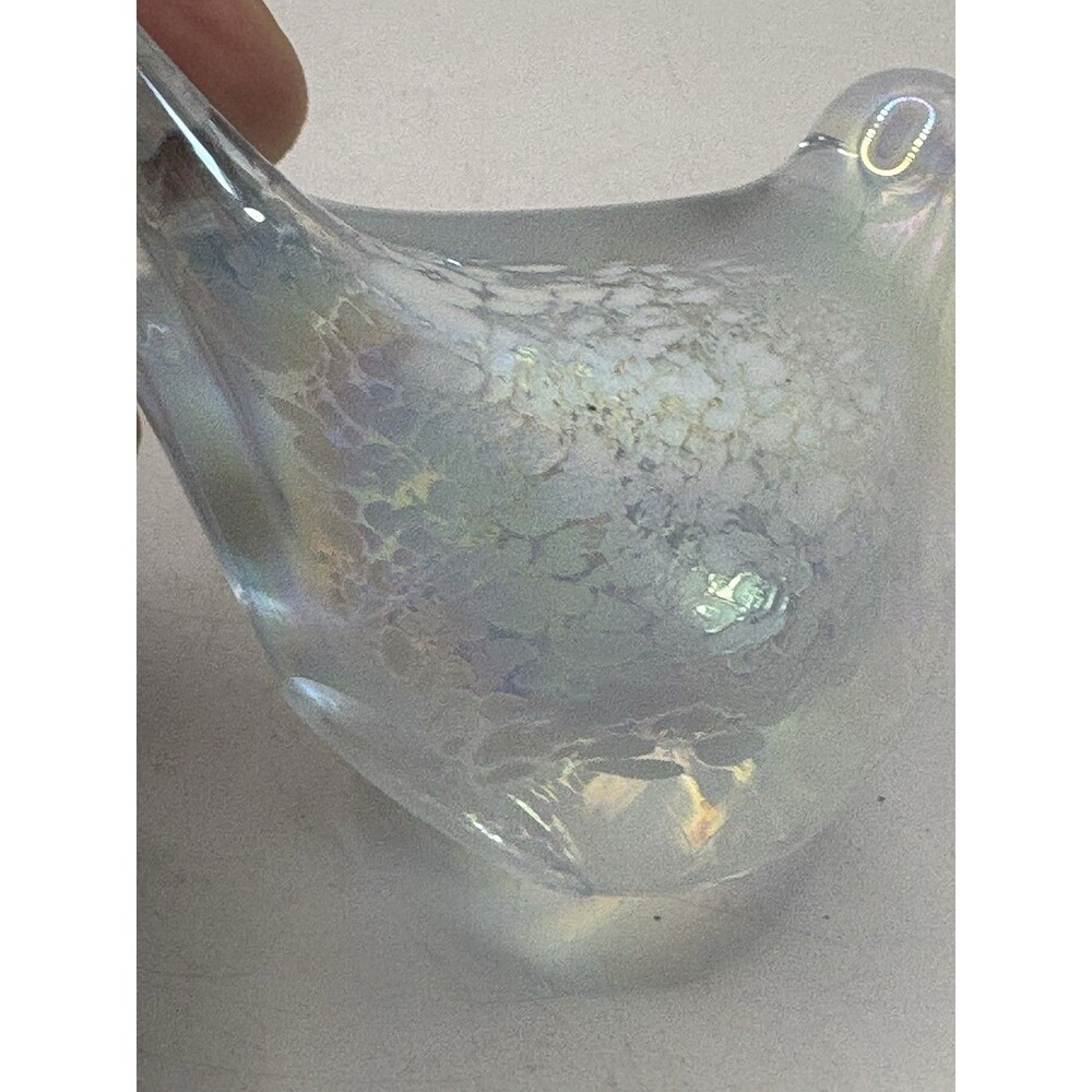 Rainbow Snow Bird Figurine Iridescent Art Glass Matte Finish 5” - Picture 9 of 9